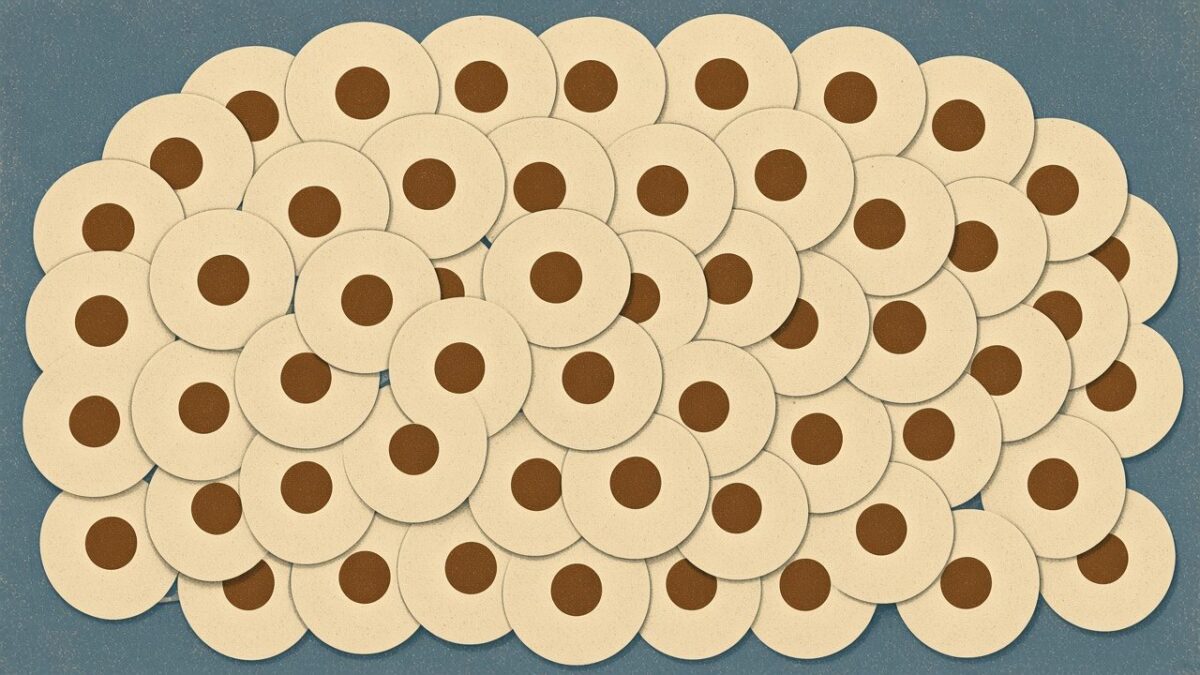 Drawing of the most covered song, shown as many identical records